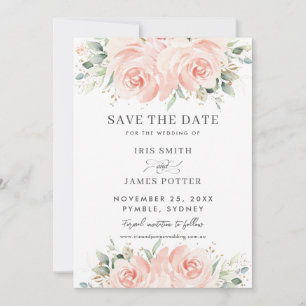 Save The Date Élégant Pastel Blush Floral Rose Mariage