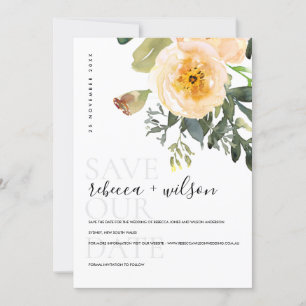 SAVE THE DATE ELÉGANT PASTEL PEACH PEONPEY WATERCOLOR FLORAL