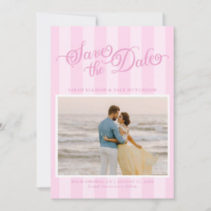Save The Date Élégant Pastel rayé Pink Script Enregistrer La Dat