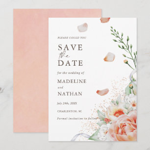 Save The Date Elégant Peach Watercolor Floral Enregistrer la dat