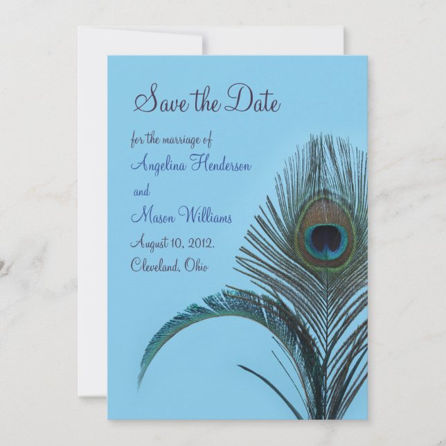 Save The Date Elegant Peacock Enregistrer la Date (turquoise) (Devant)