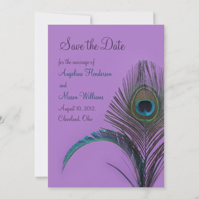 Save The Date Elégant Peacock Enregistrer la Date (violet) (Devant)