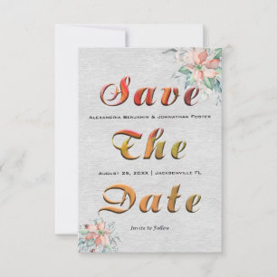 Save The Date Elégant Pêche Coral Fleurs Bouquet Mariage