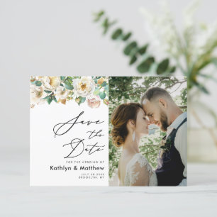 Save The Date Elégant Peony Floral Greenery Script Mariage photo