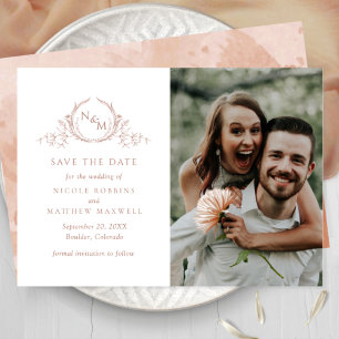 Save The Date Élégant Photo Terracotta Monogram Mariage