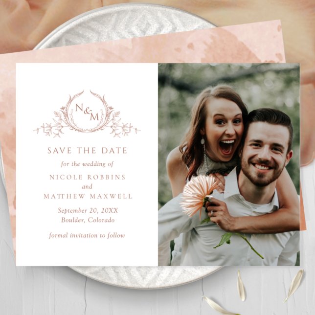 Save The Date Élégant Photo Terracotta Monogram Mariage (Créateur téléchargé)