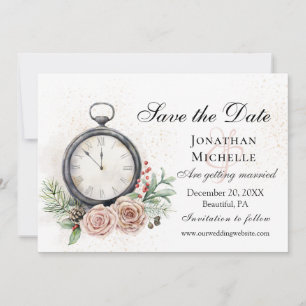 Save The Date Elegant Pink Roses Clock Vintage Wedding