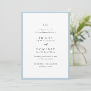 Save The Date Élégant Poudre bleu Monogramme Mariage moderne