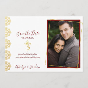 Save The Date Elégant Red & Gold Ganesha & Mehndi Enregistrer la