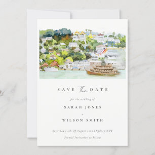 Save The Date Elegant River Cruise Country Paysage Aquarelle
