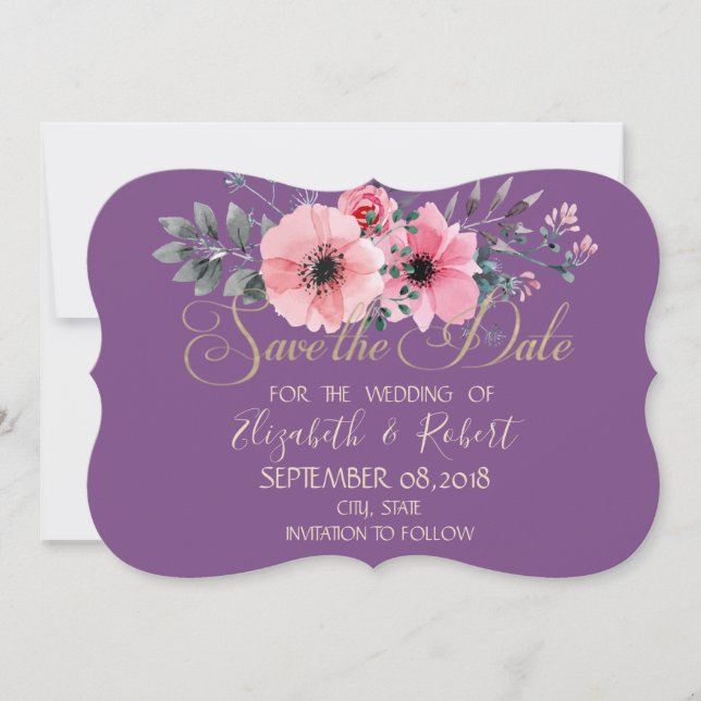 Save The Date Élégant Romantique  Floral  Sauvegarder La Date (Devant)
