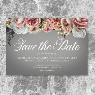 Save The Date Élégant rose blanc Rose gris Mariage