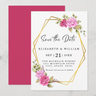 Save The Date Élégant rose Blush Floral Or géométrique
