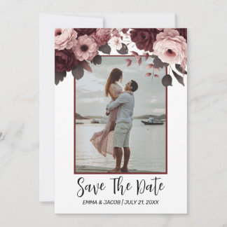 Save The Date Élégant Rose Blush Rose Burgundy Enregistrer La Da
