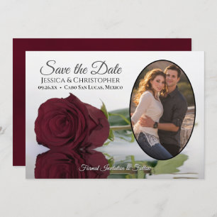 Save The Date Élégant Rose bourguignon avec Mariage Oval Photo