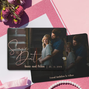 Save The Date Elégant Rose Faux Gold Script Mariage Photo