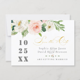 Save The Date Elégant rose Fleurs de Blush Mariage Or