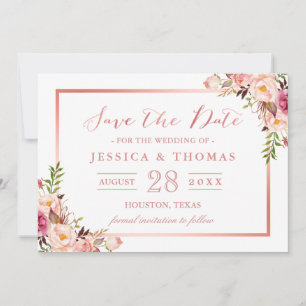 Save The Date Elégant Rose Gold Floral Wedding Enregistrer la da