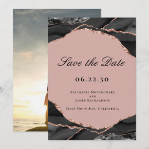 Save The Date Élégant Rose Gold Foil Agate Mariage Photo