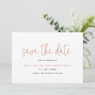 Save The Date Élégant Rose Gold Pink Typographie Mariage moderne