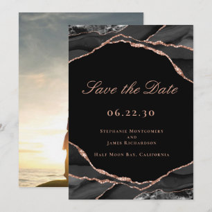 Save The Date Élégant Rose noir Gold Foil Agate Mariage Photo