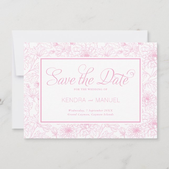 Save The Date Élégant rose poudré floral toile mariage (Devant)
