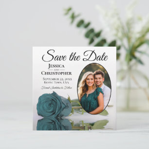 Save The Date Élégant Rose Turquoise sur blanc avec Mariage phot