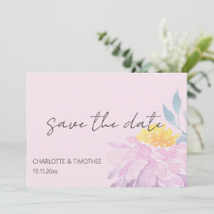 Save The Date Elégant rose violet bleu Dahlia Aquarelle Art