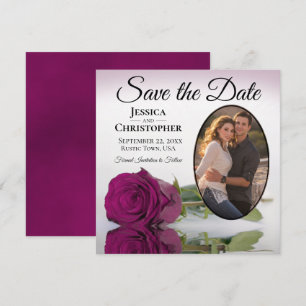 Save The Date Élégant Rose violet Cassis avec Mariage photo oval
