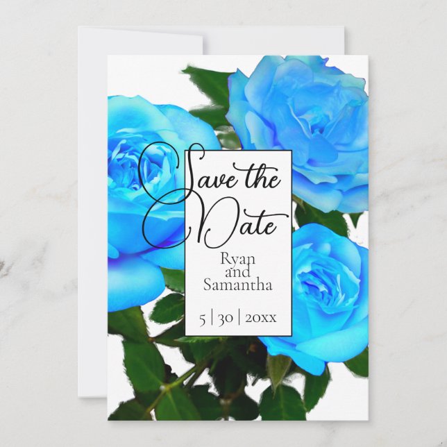 Save The Date Élégant roses Bleus roses turquoises (Devant)