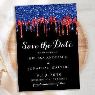 Save The Date Elégant rouge Parties scintillant  Mariage patriot