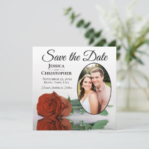 Save The Date Elégant rouille orange Rose blanc ovale Mariage ph
