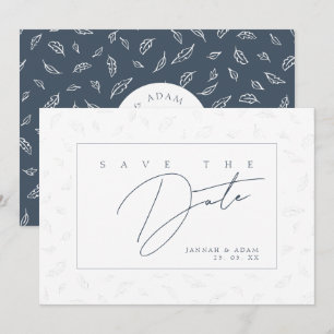 Save The Date Élégant Royal Bleu Feuille Photo Mariage Économise