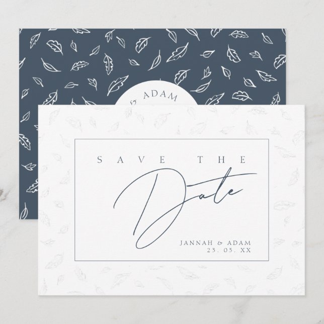 Save The Date Élégant Royal Blue Opulence Feuille Mariage photo (Devant / Derrière)