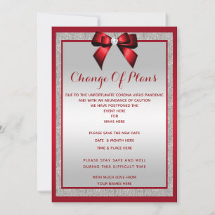Save The Date Elégant Ruby Red & Silver Parties scintillant Chan