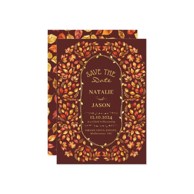 Save The Date Elégant Rustic Fall quitte Boho Mariage (Devant/Arrière en situation)