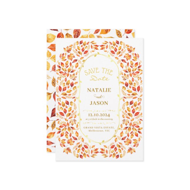 Save The Date Elégant Rustic Fall quitte Boho Mariage (Devant/Arrière en situation)