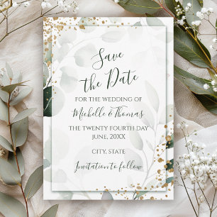 Save The Date Elégant Sage Gold Aquarelle Eucalyptus Vert