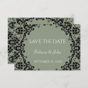 Save The Date Élégant Sage Green Damask Floral Mariage