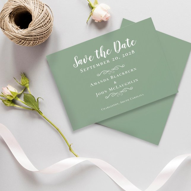 Save The Date Elegant Sage Green Delicate Romantic Calligraphy (Créateur téléchargé)