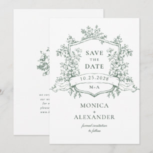 Save The Date Elégant Sage Green Fleurs de Jardin Français Maria
