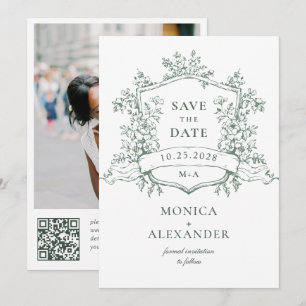 Save The Date Elégant Sage Green Fleurs de Jardin Français Maria