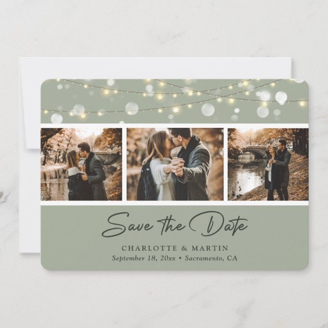 Save The Date Elégant Sage Green Mariage Photo Enregistrer La Da (Devant)