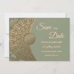 Save The Date Elégant Sage moderne vert & or classique mandala