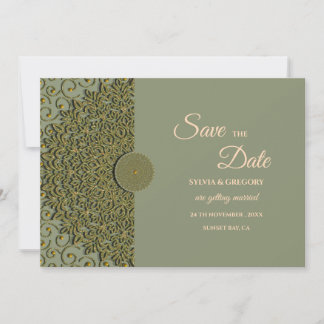 Save The Date Elégant Sage moderne vert & or classique mandala