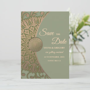 Save The Date Elégant Sage moderne vert & or classique mandala