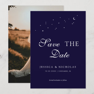 Save The Date Élégant script céleste photo Mariage bleu