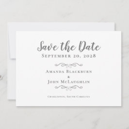 Save The Date Élégant script de calligraphie Delicate gris roman