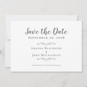 Save The Date Élégant script de calligraphie Delicate gris roman