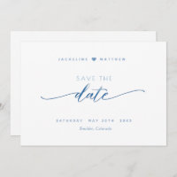 Élégant script, Dusty Blue, Blanc Mariage simple